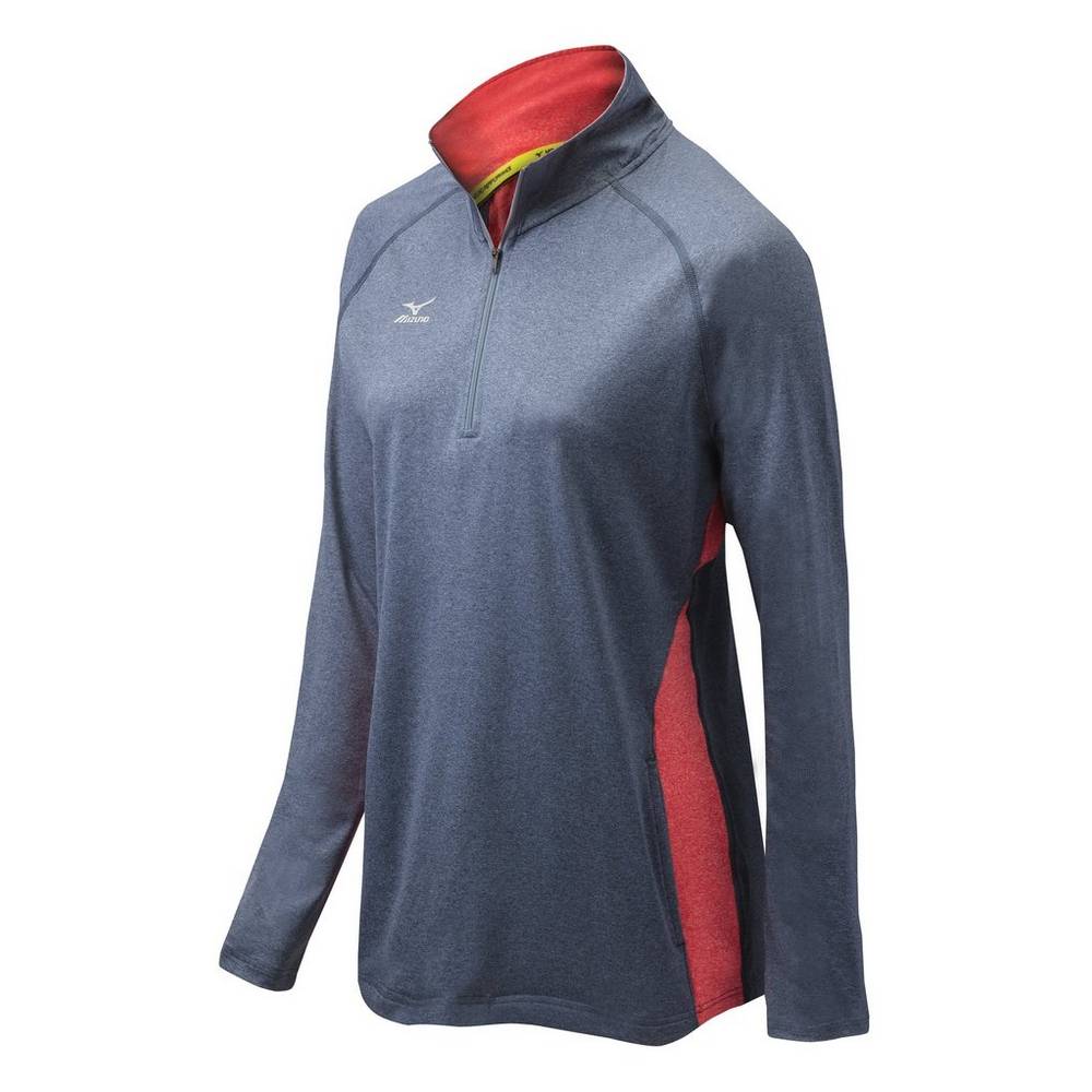 Mizuno Fire 1/2 Cipzáros Női Jacke Sötétkék/Piros HSR438725